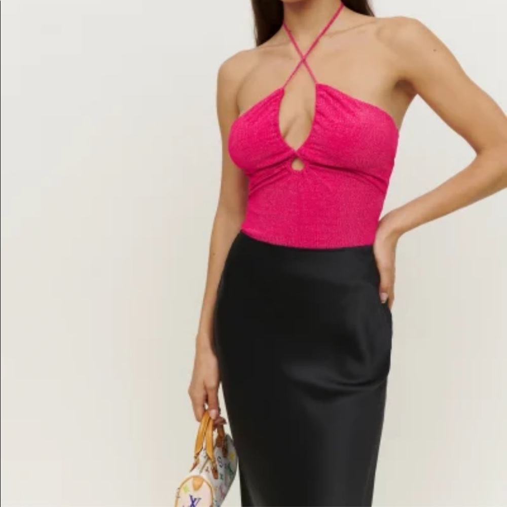 Reformation Kezia Knit Top in color raspberry